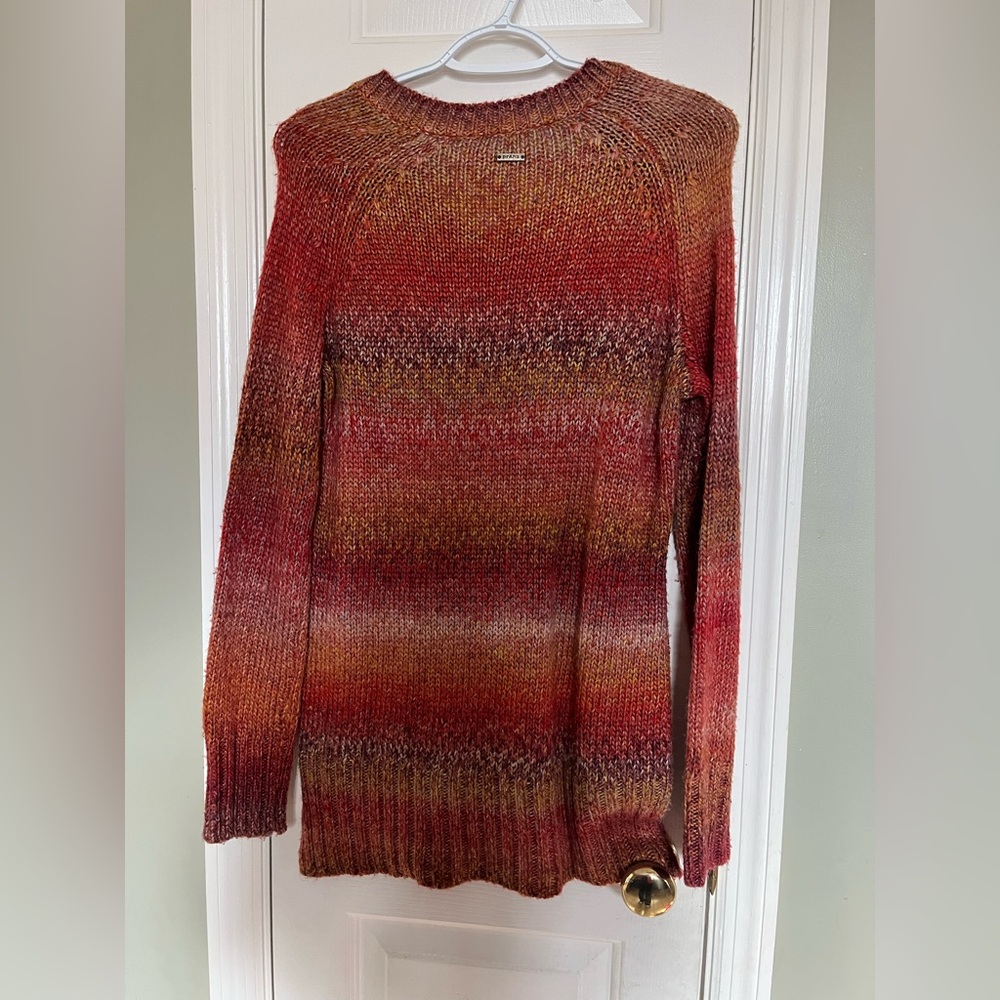 prAna Sweater Red Orange Stripe Leisel Side Slit Autumn Boyfriend S b3 - Picture 4 of 6